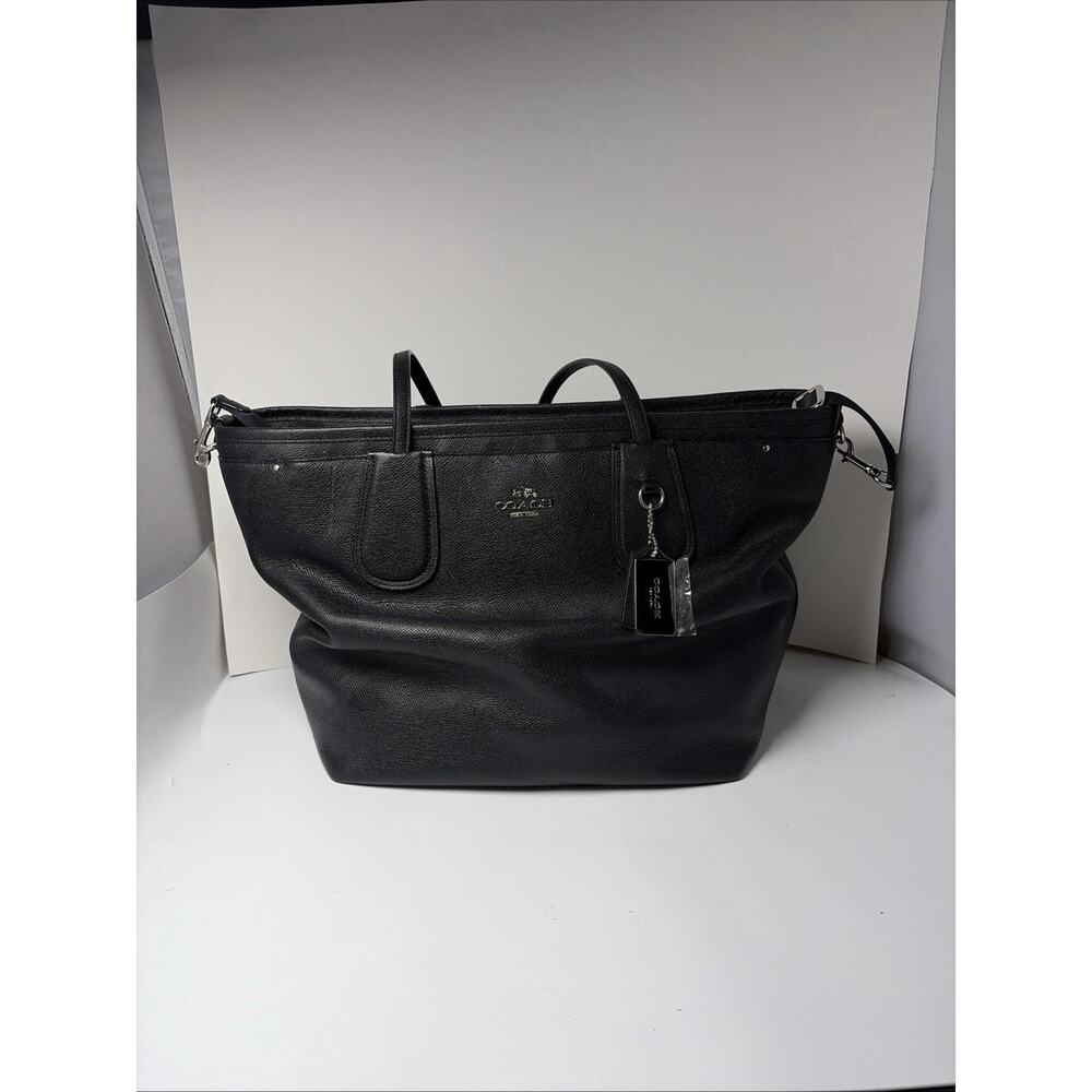 COACH Black Crossgrain Leather Diaper Bag Large Multifunction Tote Travel - Picture 1 of 13